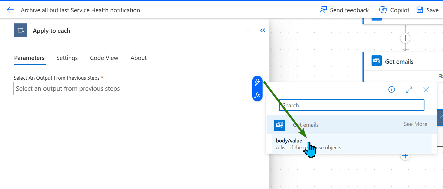 Configuring Apply to each action